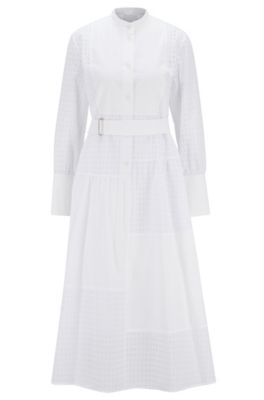 Shirt dress in cotton with patchworked monogram panels, White