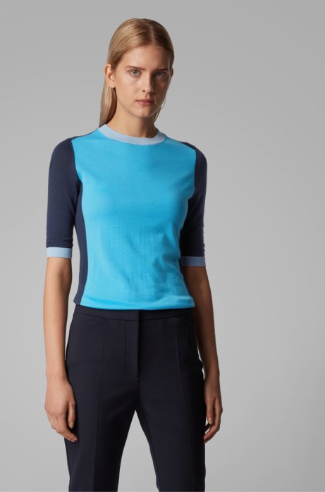 Slim-fit crew-neck sweater in virgin wool, Patterned