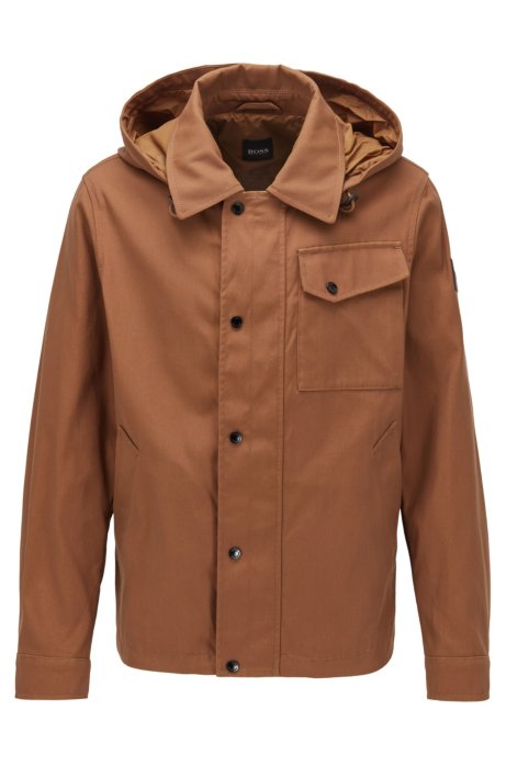 Water-repellent jacket with detachable hood, Dark Brown