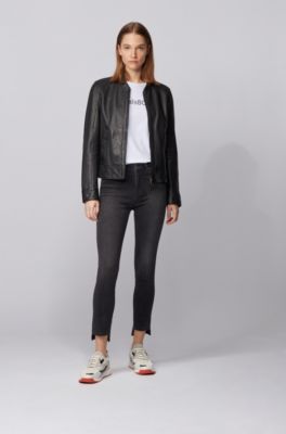 BOSS - Regular-fit leather jacket with 