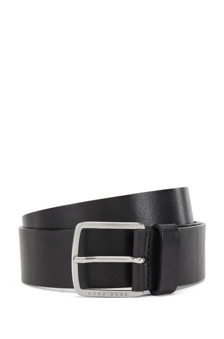 Pin-buckle belt in vegetable-tanned Italian leather, Black