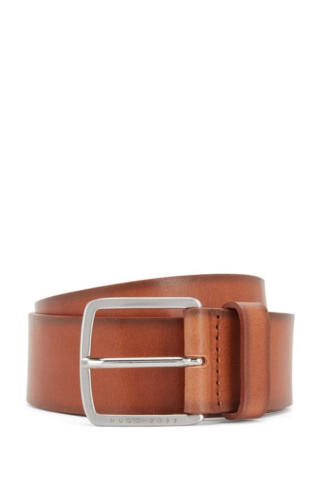 Pin-buckle belt in vegetable-tanned Italian leather, Brown
