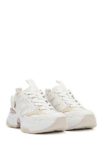 Hugo Boss Unisex Trainers In Ripstop Fabric With Chunky Sole In White
