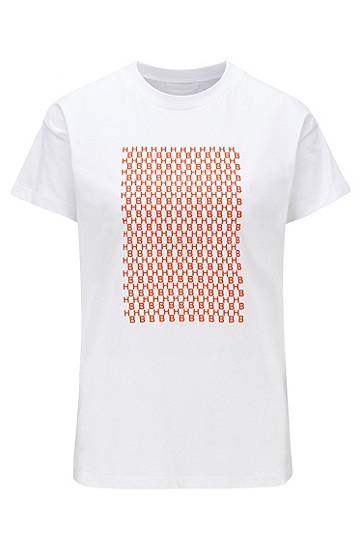 Hugo Boss Relaxed-fit T-shirt In Cotton With Monogram Pattern In White