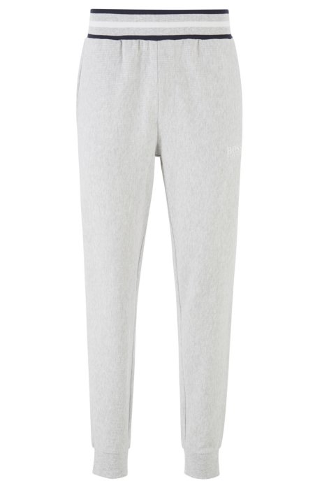 Loungewear trousers in needle-rib cotton jacquard, Grey