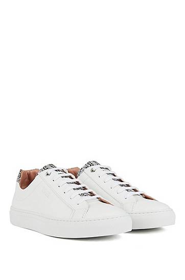 Hugo Boss Low-top Trainers In Calf Leather With Collection Print In White