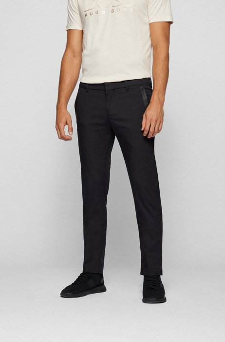 Slim-fit trousers in a cotton blend with taped pockets, Black