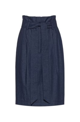 Regular-fit miniskirt in denim with paper-bag waist, Dark Blue