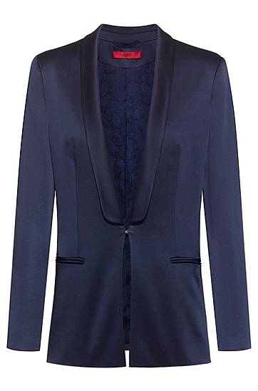 Hugo Regular-fit Jacket In Lustrous Fabric With Shawl Lapels In Blue