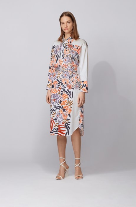 Shirt dress in pure cotton with floral print, Patterned