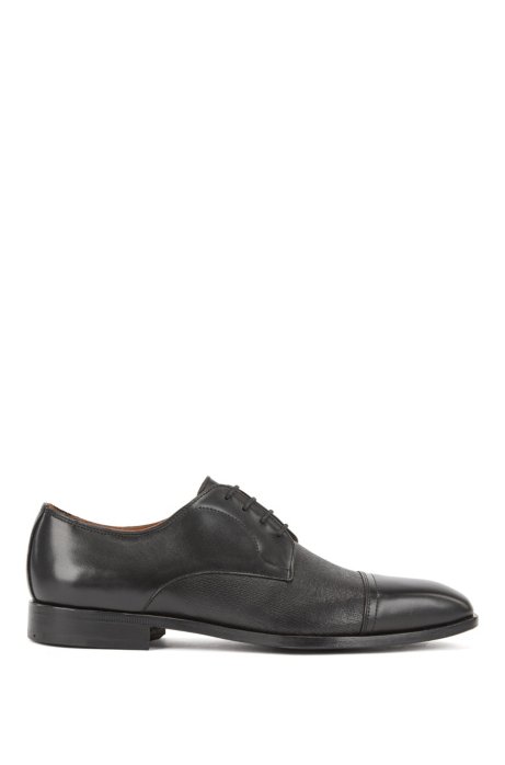 Cap-toe Derby shoes in smooth and printed leather, Black