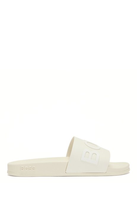 Italian-made slides with logo strap and contoured sole, White