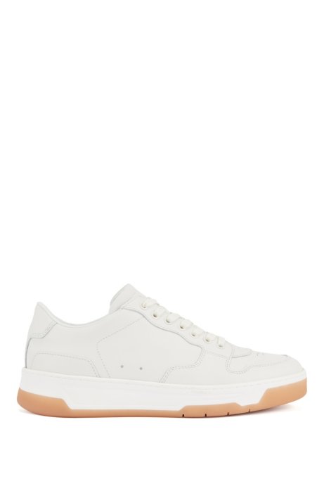 Italian-made trainers in leather with honey-hued outsole, White
