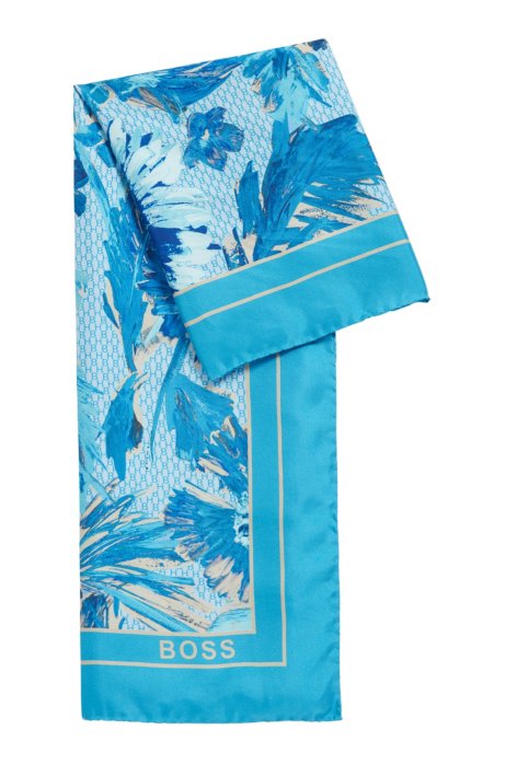 Italian-made square scarf in printed silk twill, Patterned