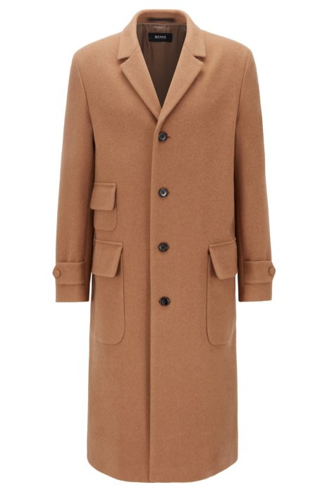 Boss Overcoat In Camel Hair And Virgin Wool