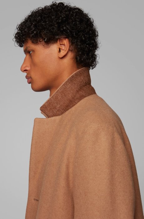 Boss Overcoat In Camel Hair And Virgin Wool