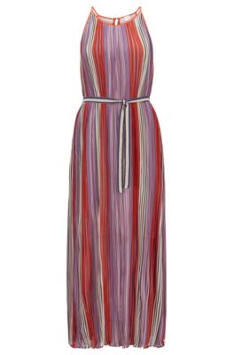 Printed dress with detachable belt and keyhole closure, Patterned