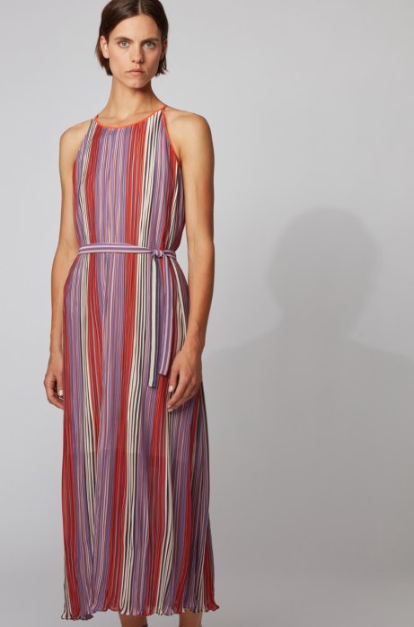 Printed dress with detachable belt and keyhole closure, Patterned