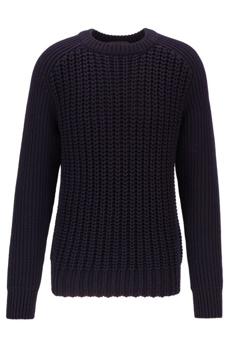 Cardigan-stitch sweater in merino wool, Dark Blue