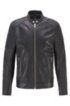 Slim-fit jacket in hand-treated sheep leather, Black