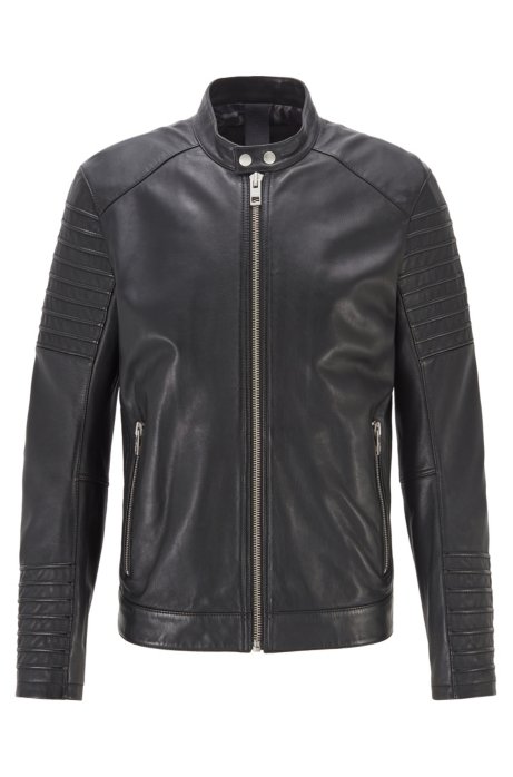 Slim-fit jacket in hand-treated sheep leather, Black