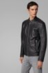 Slim-fit jacket in hand-treated sheep leather, Black