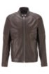 Slim-fit jacket in hand-treated sheep leather, Dark Brown