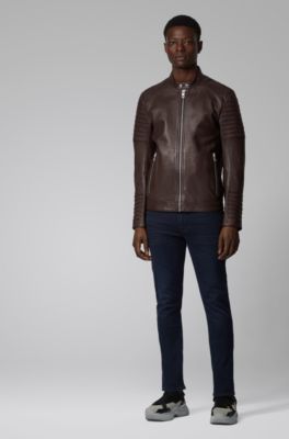 hugo boss leather jacket fur collar