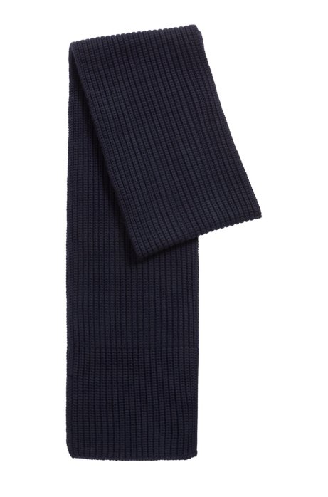 Fashion Show cardigan-stitched scarf in merino wool, Dark Blue
