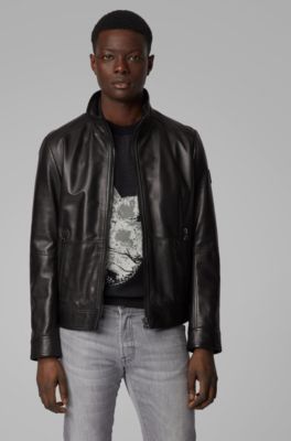 BOSS - Slim-fit aviator jacket in leather