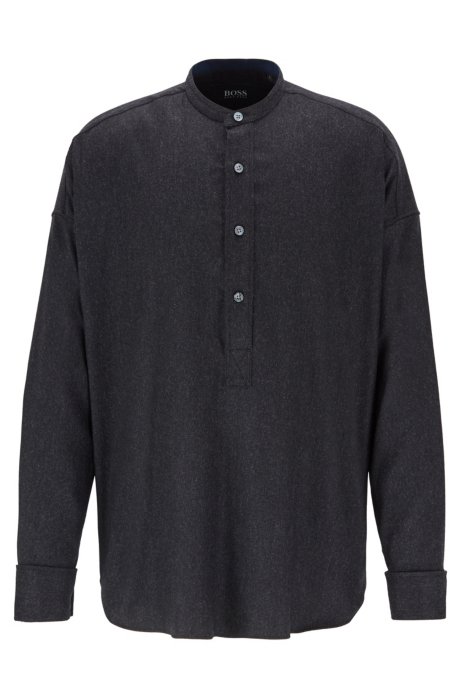 Relaxed-fit flannel shirt with cashmere, Dark Grey