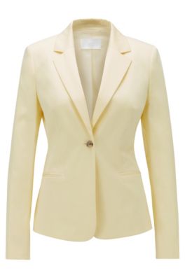 Regular-fit jacket in stretch-cotton satin, Light Yellow