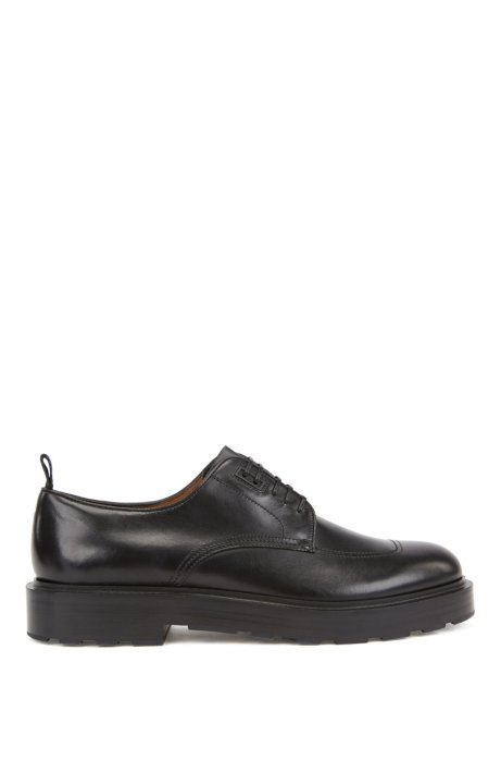 Derby shoes in calf leather with rubber-detail heel, Black