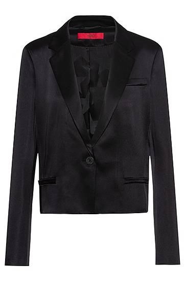 Hugo Cropped Regular-fit Jacket In Lustrous Fabric In Black