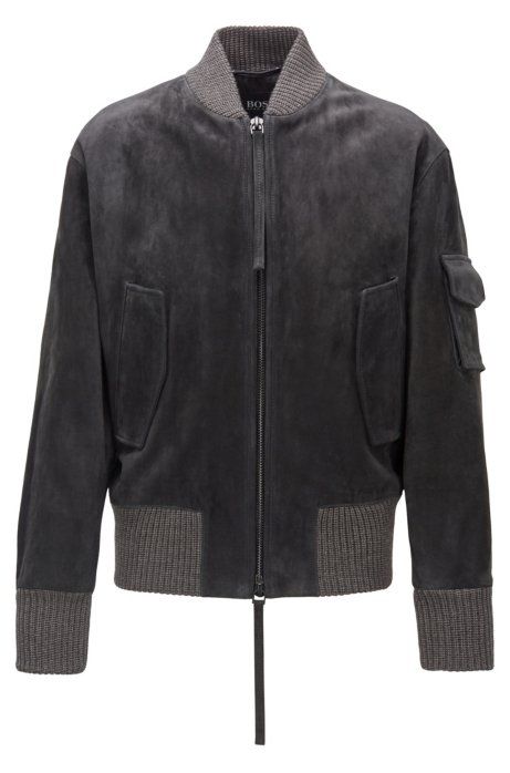 Bomber jacket in brushed suede, Grey