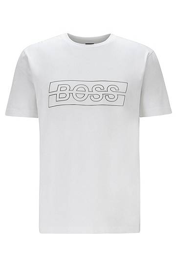 Hugo Boss Stretch-cotton T-shirt With Metallic Logo Detail In White