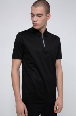 HUGO - Slim-fit polo shirt with zip neck