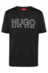 Crew-neck T-shirt in pure cotton with reflective logo, Black