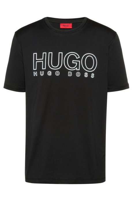 Crew-neck T-shirt in pure cotton with reflective logo, Black