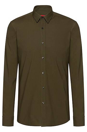 Hugo Extra-slim-fit Shirt In Stretch Cotton In Green
