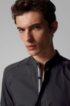 Slim-fit shirt with stand collar and dynamic cutlines, Black