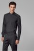 Slim-fit shirt with stand collar and dynamic cutlines, Black