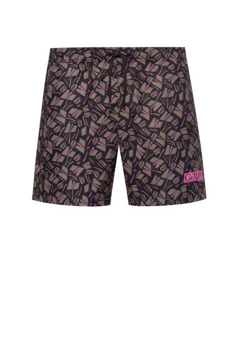 Quick-drying swim shorts with tulip print, Patterned