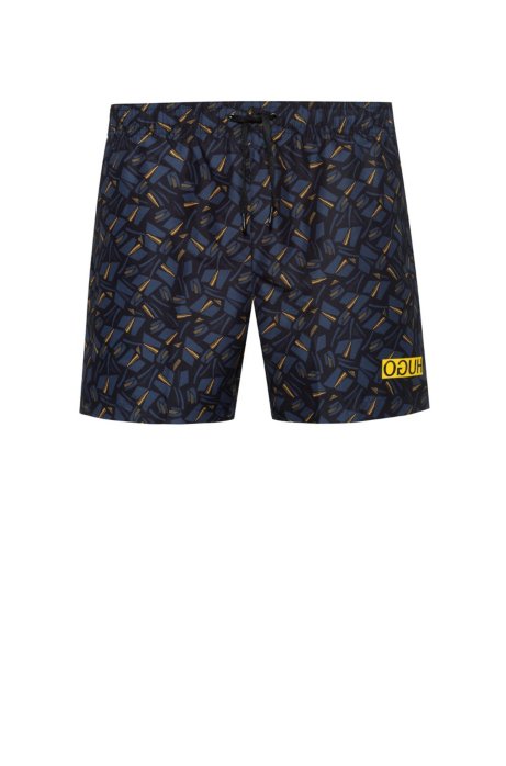 Quick-drying swim shorts with tulip print, Dark Blue