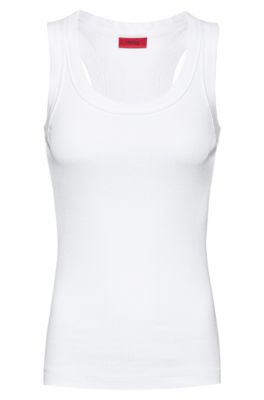 Racer-back vest in ribbed stretch jersey, White