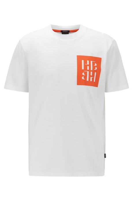 Regular-fit T-shirt in cotton with monogram print, White