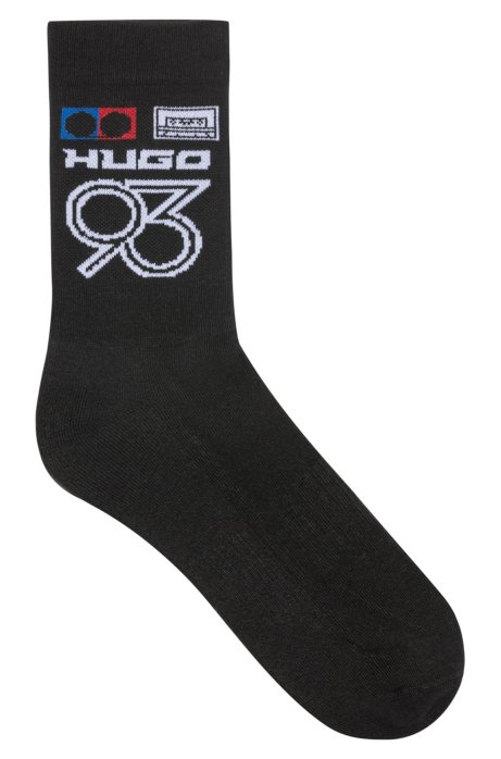 Quarter-length socks with HUGO '93 intarsia, Black