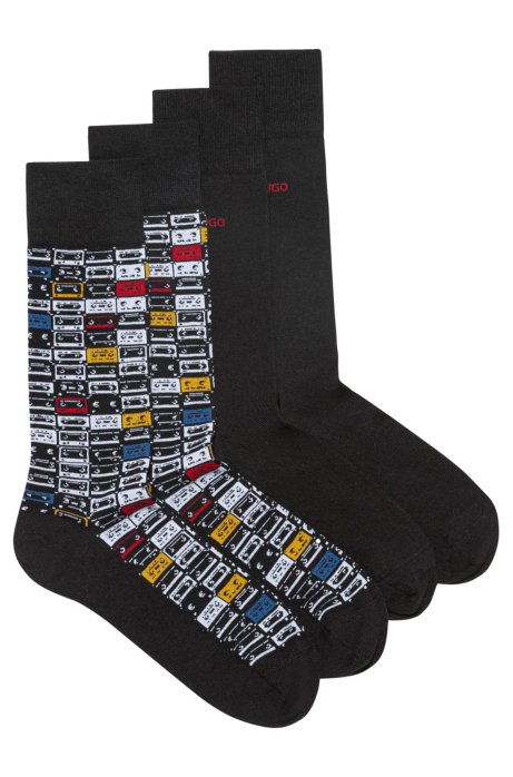 Two-pack of plain and patterned cotton-blend socks, Black