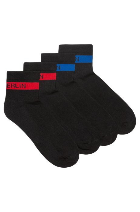 Two-pack of short-length socks with slogan stripe, Black