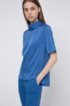 Short-sleeved top in stretch silk with front slit, Blue